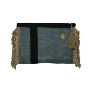 Pochette en velours jacquard et fil métallique Franges coton et lurex