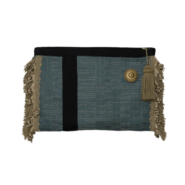 Pochette en velours jacquard et fil métallique Franges coton et lurex