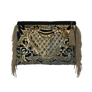 Pochette en velours gaufré doré Franges coton et lurex