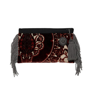 Pochette en velours de soie  Franges coton et lurex