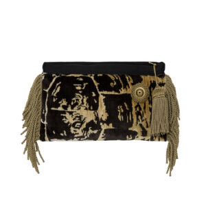 Pochette en velours de soie  Franges coton et lurex