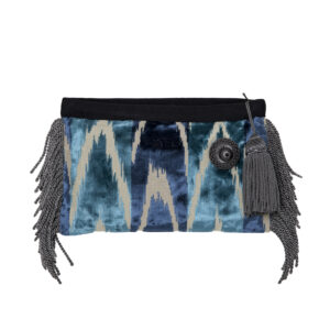 Pochette velours jacquard tissé Frange Argent