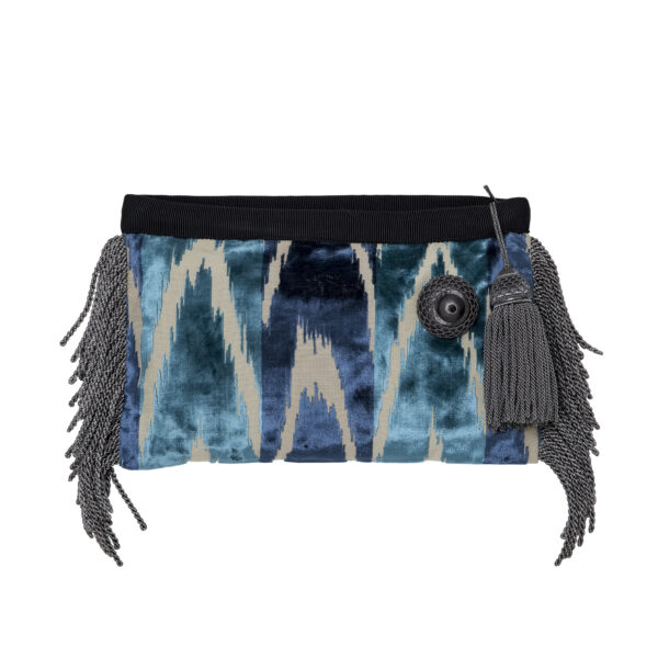 Pochette velours jacquard tissé Frange Argent